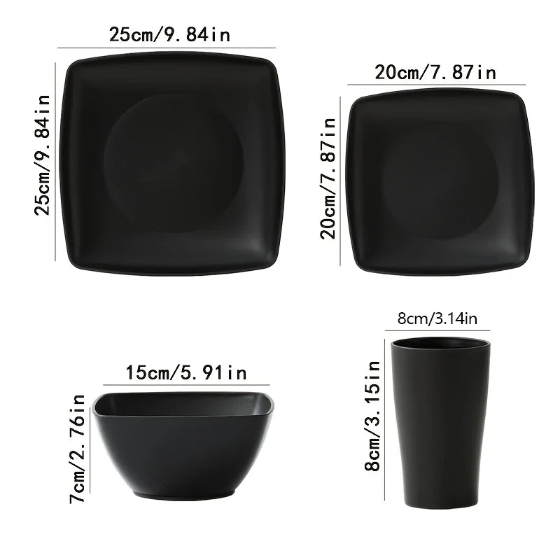 16/32 Square Plate Salad Bowl Tableware Set, Square Plate Bowl Cup, Dishwasher Washable