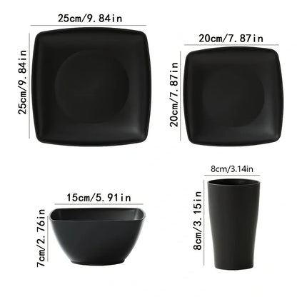 16/32 Square Plate Salad Bowl Tableware Set, Square Plate Bowl Cup, Dishwasher Washable