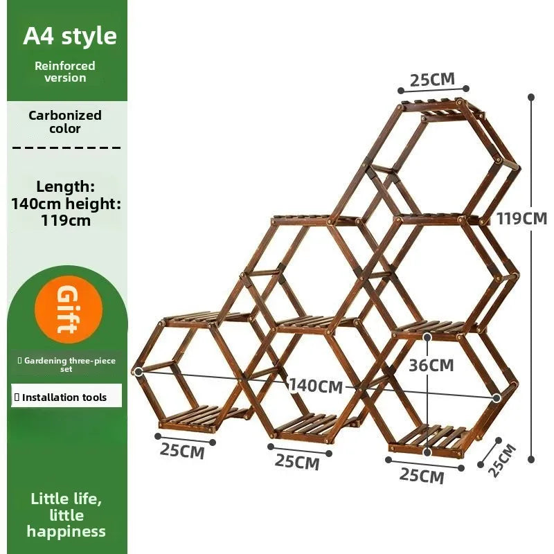 Solid Wood Plant Stand Outdoor for Multiple Plants Carbonized Wood Flower Pot Holder Heavy Duty Load Balcony Garden Home Decor