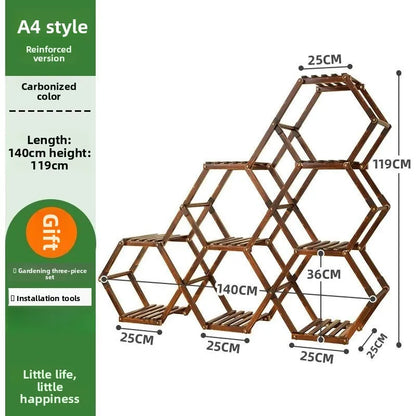 Solid Wood Plant Stand Outdoor for Multiple Plants Carbonized Wood Flower Pot Holder Heavy Duty Load Balcony Garden Home Decor