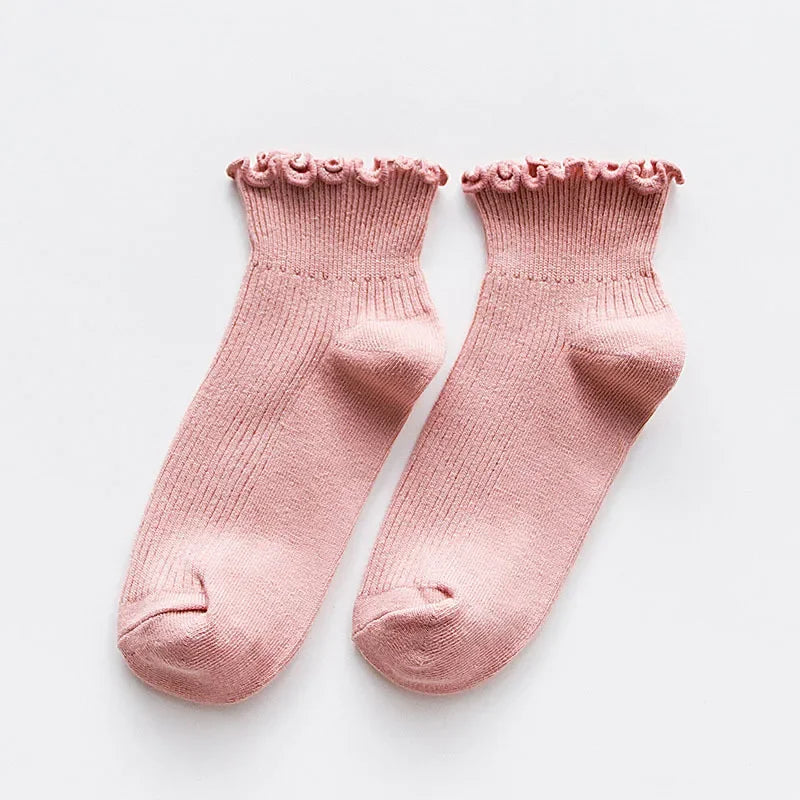 Ruffle Socks Women White Black Frilly Lolita Style Japanese Maiden Cute Kawaii Cotton Harajuku Princess Crew Socks Calcetines