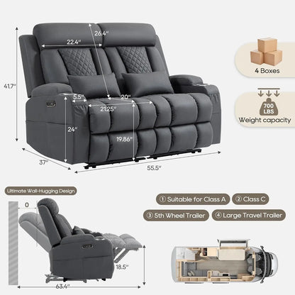 Wall Hugger Power Reclining Loveseat with Manual Adjustable Headrests, Electric Recliner Sofa with USB/Type-C Ports,, Custom