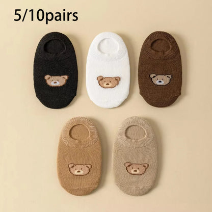 5/10 Pairs Baby Socks Toddler Low-cut Ankle Socks Cute Cartoon Bear Pattern Socks Boys and Girls Aged 0-5 All Season Collection