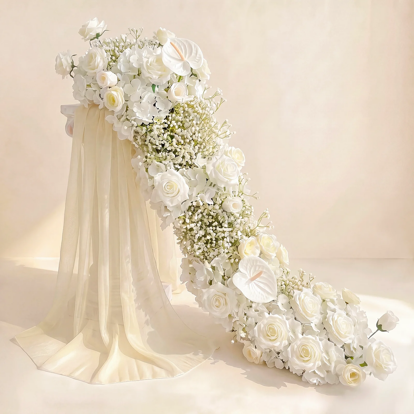 Uflower Pink Rose  Wedding Backdrop Decor Floor Flower Runner Event Table Centerpieces Silk Floral Strip Arrangement Party Props