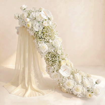 Uflower Pink Rose  Wedding Backdrop Decor Floor Flower Runner Event Table Centerpieces Silk Floral Strip Arrangement Party Props