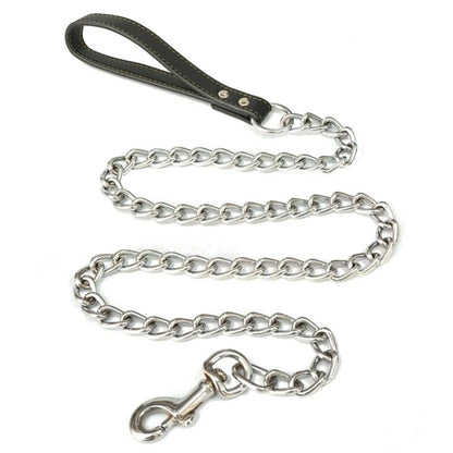 Metal Chain Dog Lead with Leather Style Handle Strong Control Leash Iron Dog Pets Supplies Collars Harnesses Chain Traction Rope