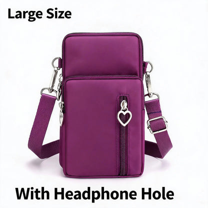 Waterproof Nylon Mini Crossbody Phone Bag for Women Heart Metal Zipper Multi Compartment Shoulder Arm Bag Phone Purse Wallet