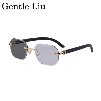 Vintage Square Rimless Sunglasses Men 2026 Luxury Brand Trendy Frameless Punk UV400 Eyewear Anti Blue Light Prescription Glasses