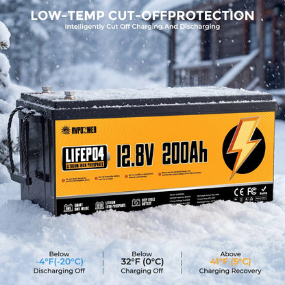 RVPOZWER LiFePO4 Lithium Battery, Deep Cycle Rechargeable, Long Service Life Portable Power Battery for RV, Boat, Travel Trailer, Camper Van, Off-Grid Solar System, 12V/200Ah/2560Wh