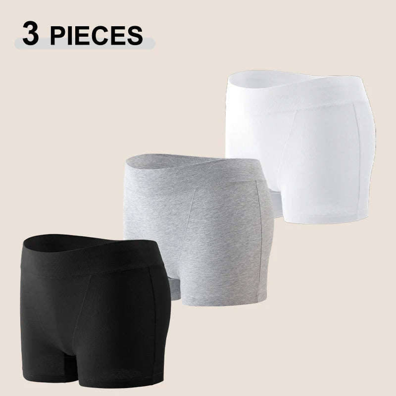 3Pcs/Set Women S-XXL Cotton Sports Boyshorts Panties Seamless High Rise Elastic Boxer Pants Female Comfortable Intimate Lingerie