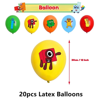 New 1Set Numberblocked Party Supplies TV Show Number Latex Balloons Toy Decor Happy Birthday Banner Bunting Cake Topper Balloon