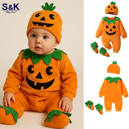 2026 Baby Halloween Rompers Infant Pumpkin Costume Newborn Cosplay 3pcs Onesie Suit New BornParty Clothing Suit