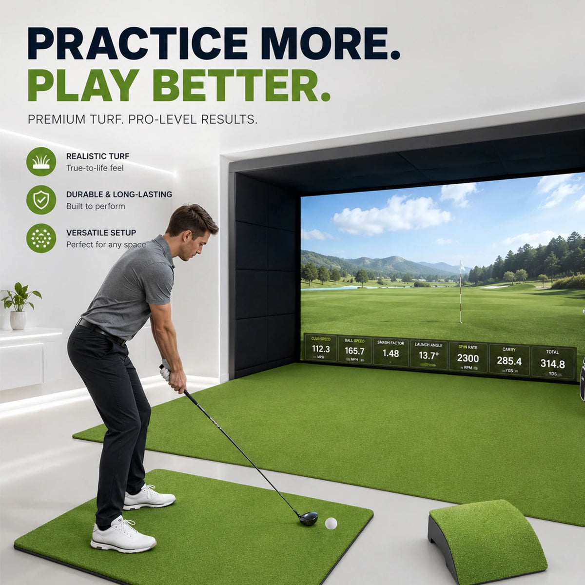 6x10 ft Golf Simulator Turf Putting Green Practice Mat, 15mm Pile Non-Slip Backing for Home Simulator Basement Garage, Artificial Turf for Driving Range(Only Grass Turf)