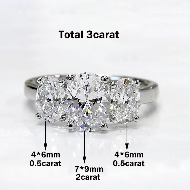 3/6cttw Real Moissanite Engagement Ring with Certificate 3-Stone Oval