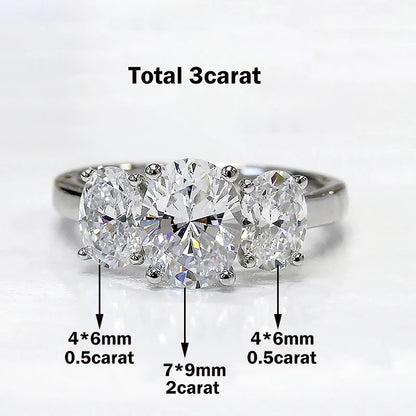 3/6cttw Real Moissanite Engagement Ring with Certificate 3-Stone Oval