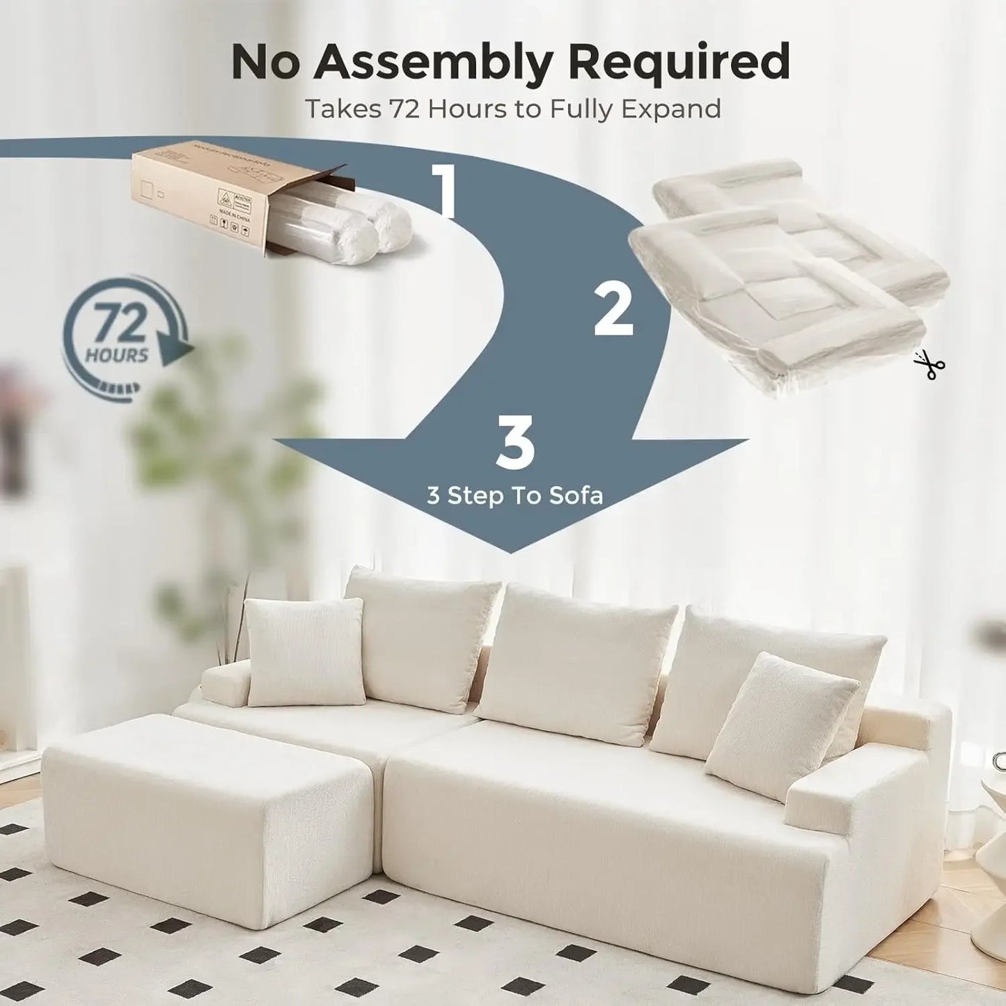 90.6" Sectional Boneless Couches, Modern L-Shape Cloud Couch with Chaise, Memory Foam Modular Sectional Sofas for, Customized