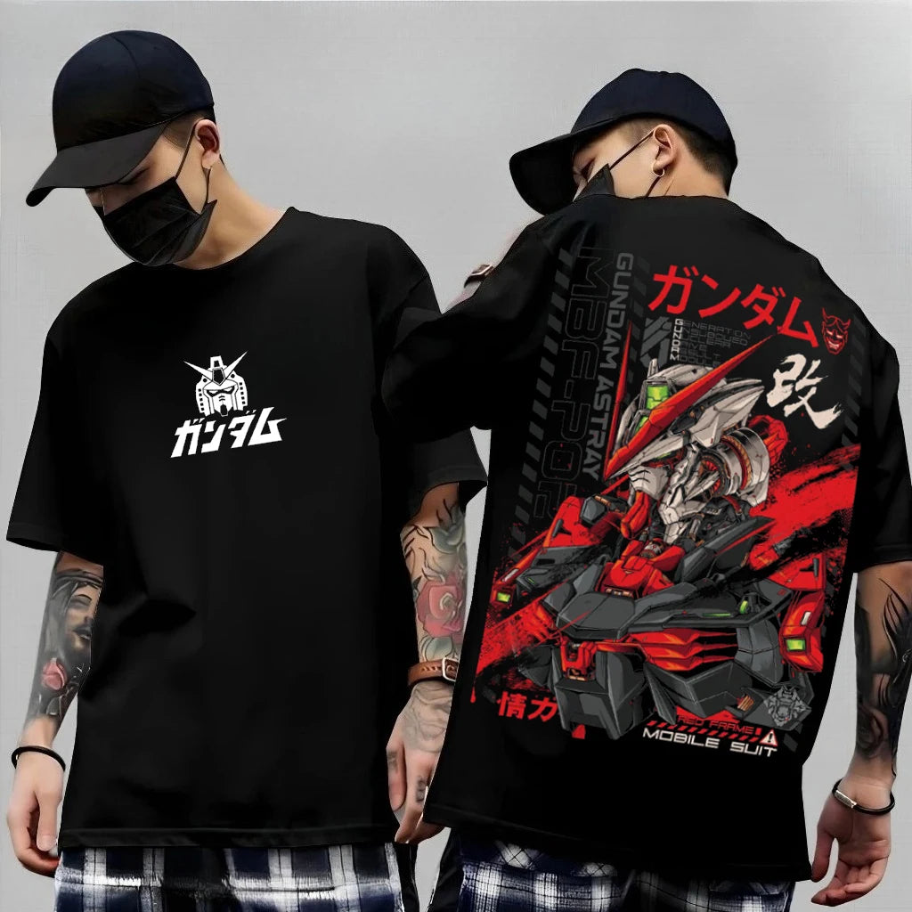 Japanese Anime Mobile Suit RX-78-2 Gundam Summer Short Sleeve Cotton Print T-shirts Men Women Harajuku Y2k Parent-child Tee Tops