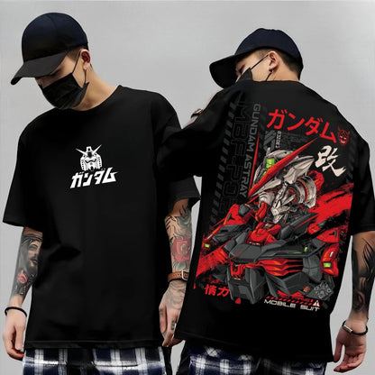 Japanese Anime Mobile Suit RX-78-2 Gundam Summer Short Sleeve Cotton Print T-shirts Men Women Harajuku Y2k Parent-child Tee Tops