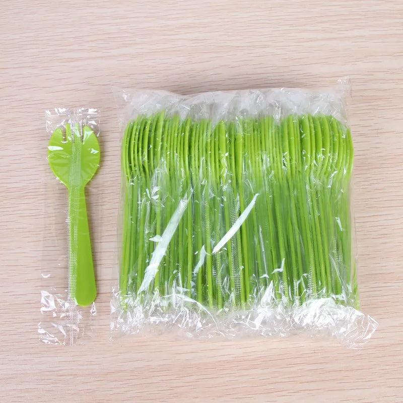 50/100pieces/Pack Disposable Plastic Frosted Fork Spoons Wholesale Fruit Spoons Cake Dessert Tableware Independent Packaging