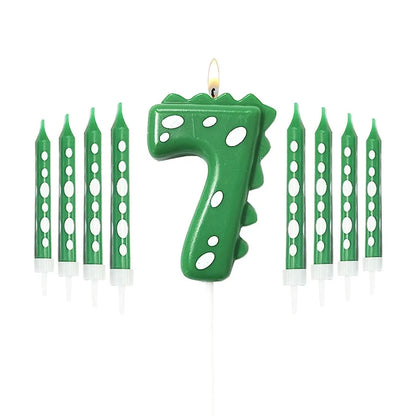 New Green Dinosaur Candle Point Pencil Candles Combination Set 0-9 Number Birthday Candles Party Anniversary Cake Decoration