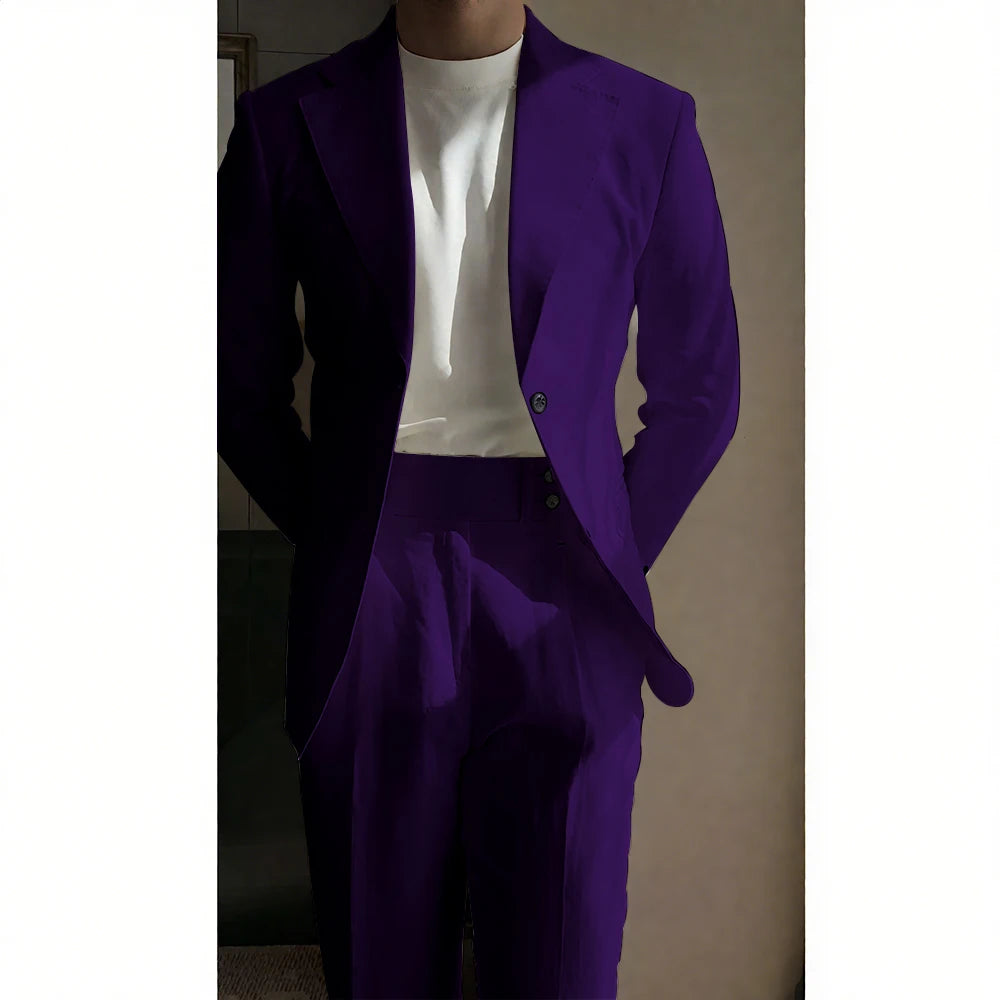 Chic Linen Men Suits 2 Piece Summer Single Breasted Notch Lapel Suit High Quality Wedding Casual Office Party Prom Costume Homme