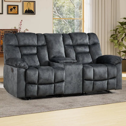 Fabric Recliner Manual Loveseat Couch for Living Room, 2 Seater Reclining Sofa Chair with Storage and Cup Holders,, Custom