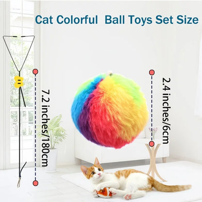 Interactive Cat Toy with Colorful Balls - Adjustable Hanging Door Swing Teaser for Cats Kittens, Pet Self Play Hanging Toys
