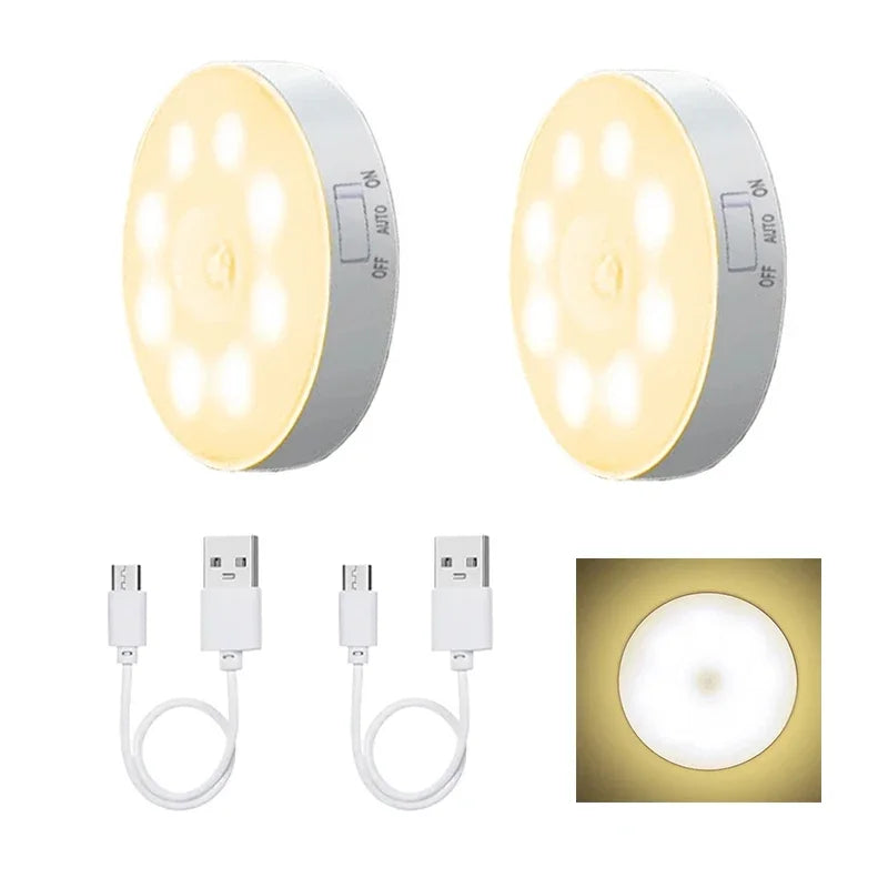 Motion Sensor Light USB Rechargeable Night Light LED Lamp for Kitchen Bedroom Stairs Hallway Cabinet Closet Wardrobe Nightlight