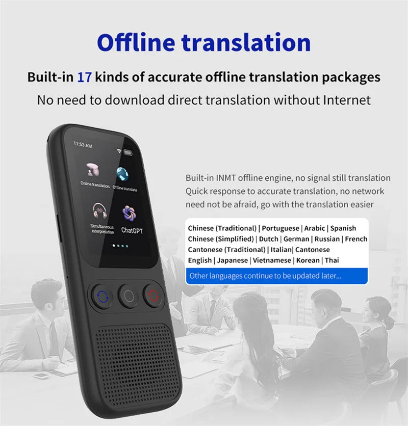 S80 AI Translator Device Supports 138 Languages Intelligent Translator ChatGPT Real-time Voice Recording Text Translate Machine
