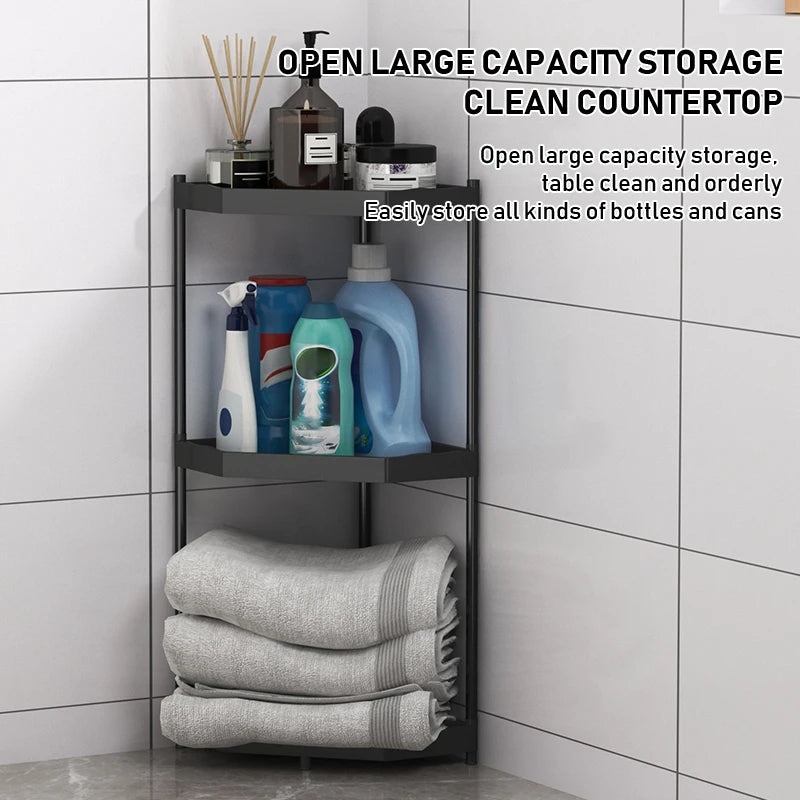 1PC Rust-Proof Corner Shower Triangle Rack 2/3 Tier Bathroom Organizer Shampoo Storage Shelf with Hooks for Bathroom Storage