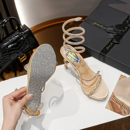 Luxury Rhinestones Snake Shaped Platform Wedges Women Sandals Fashion Summer High Heels Gladiator Sandals Wedding Banquet Shoes