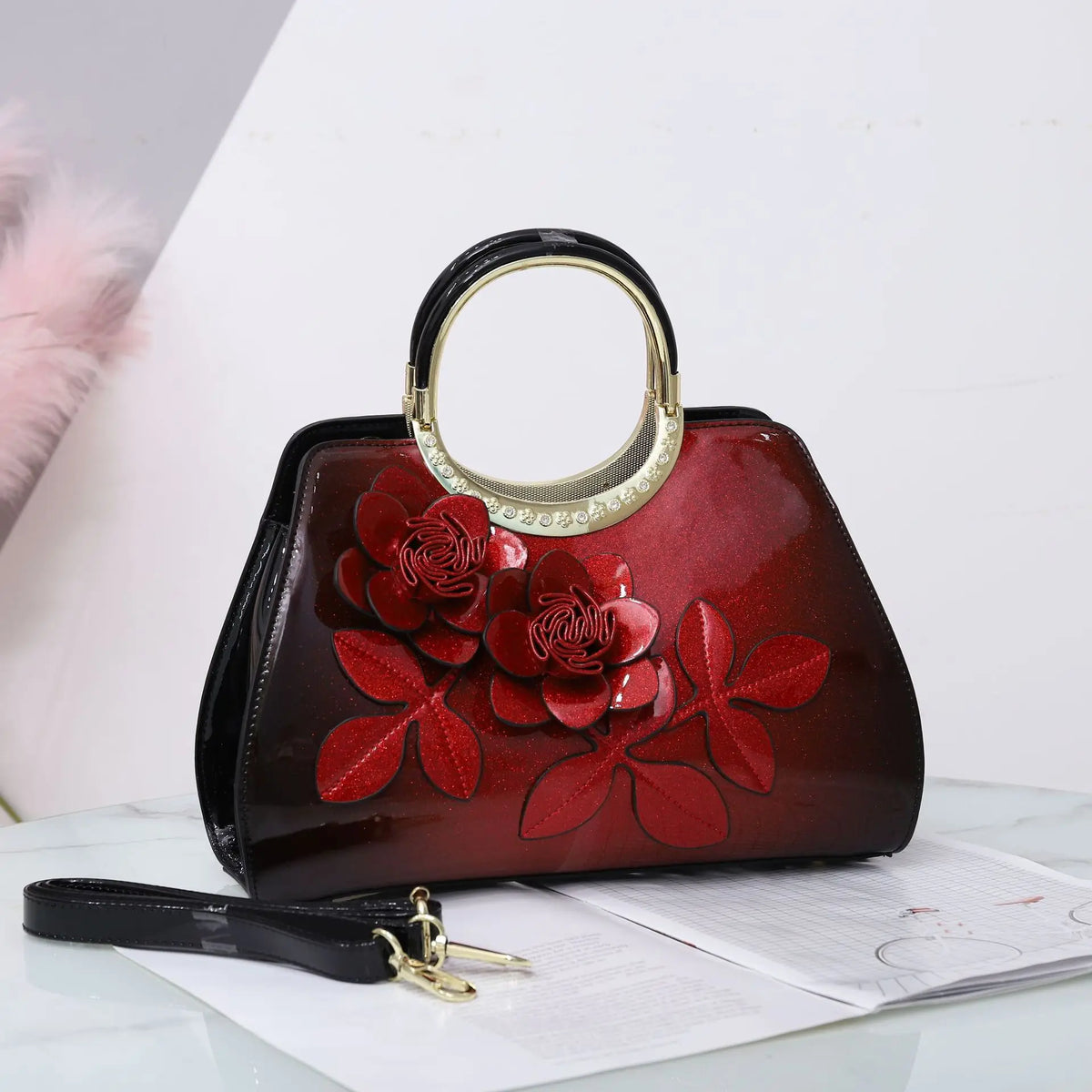 Luxury Fashion Leather Women Handbags Flowers Mom Shoulder Messenger Bag 2025 NewElegant Lady Portable Tote Bags