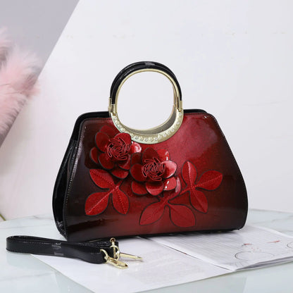 Luxury Fashion Leather Women Handbags Flowers Mom Shoulder Messenger Bag 2025 NewElegant Lady Portable Tote Bags