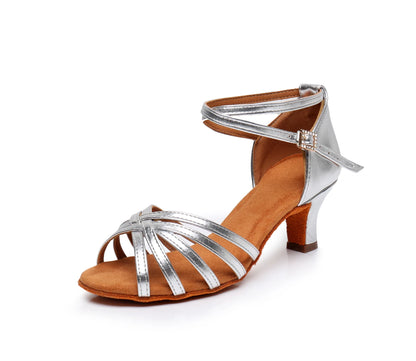Gold Silver Woman Latin Dance Shoes With Rhinestone Buckle Jazz Salsa Dance Shoes For Ladies Girls Suede Soft Sole 5/7cm Heel