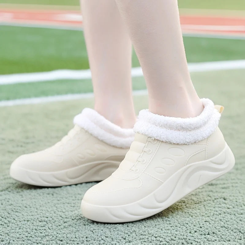 New winter warm plush rain shoes women's galoshes waterproof fur lined water resistant boots woman chunky Insulated rubber shoes