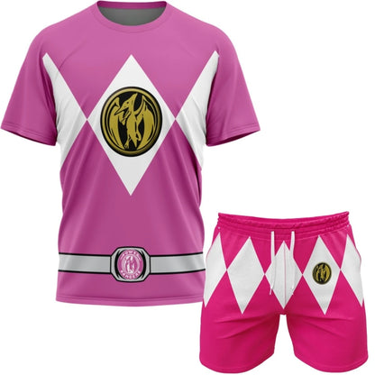 2026 Summer New Bandai Power Rangers Tee Shorts Men Women Oversized Breathable Quick Drying Fitness Running Sportswear Set ﻿