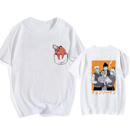 90s Japanese Anime Chainsaw Man T Shirt Cartoon Pochita T-shirt Makima Harajuku Graphic Tees Unisex Clothing Tops Tshirt Manga