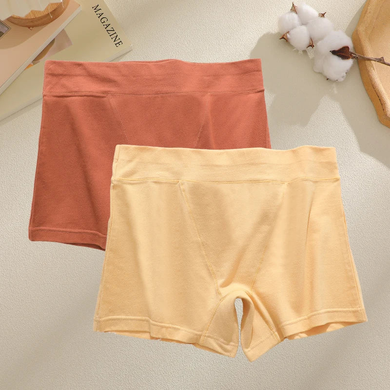 New 2PCS Women's Panties Cotton Solid Color Sports Boxers Underwear Seamless High Rise Cozy Lingerie Breathable Underpants S-XXL