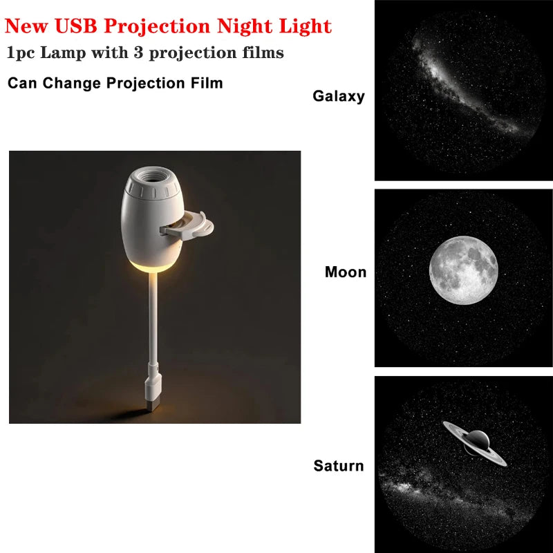 Romantic LED Starry Sky Night Light USB Powered Saturn Galaxy Projector Lamp for Car Roof Party Room Ceiling Decor Plug and Play