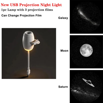 Romantic LED Starry Sky Night Light USB Powered Saturn Galaxy Projector Lamp for Car Roof Party Room Ceiling Decor Plug and Play