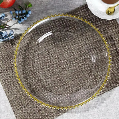 Round Clear Gold Beaded Charger Plates 25 Pack PS Plastic Dinner Under Plates 32cm Decorative Serving Plates for Wedding Banquet Party Table Decor