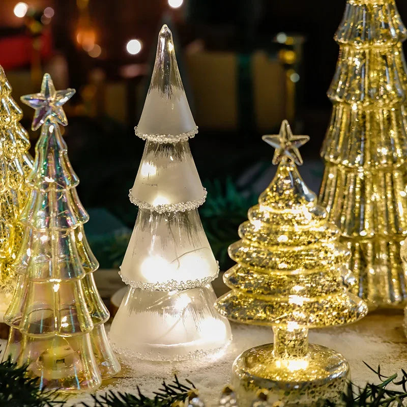 Glowing Glass Christmas Tree Ornaments Home Luminous Desktop Decoration Led Night Light Party Xmas Decorations Festival Kid Gift