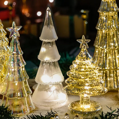 Glowing Glass Christmas Tree Ornaments Home Luminous Desktop Decoration Led Night Light Party Xmas Decorations Festival Kid Gift
