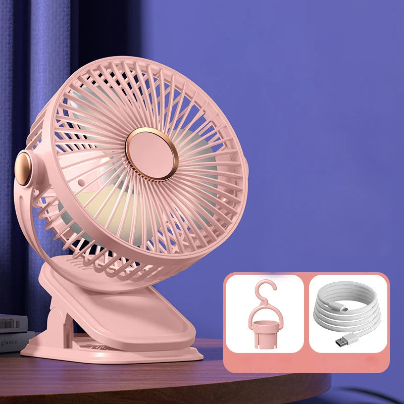 Baby 3 Speeds Stroller Mini Fan with Light Portable USB Charging Fan
