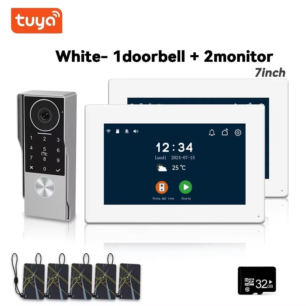 Anjielo 2-Wire TUYA Smart Video Intercom Doorbell Wired 1080P Waterproof Camera WIFI 7/10inch IPS Touch Screen Support IP CCTV