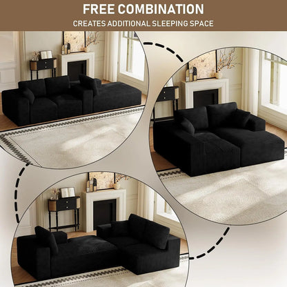 109" L-Shaped Cloud Boneless Couch Sofa with Chaise, Black, Custom