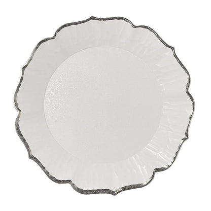 White Flower Ruffled Charger Plates Elegant Tabletop Centerpiece for Wedding Banquet Party Reception Dinner Holiday Table Decor