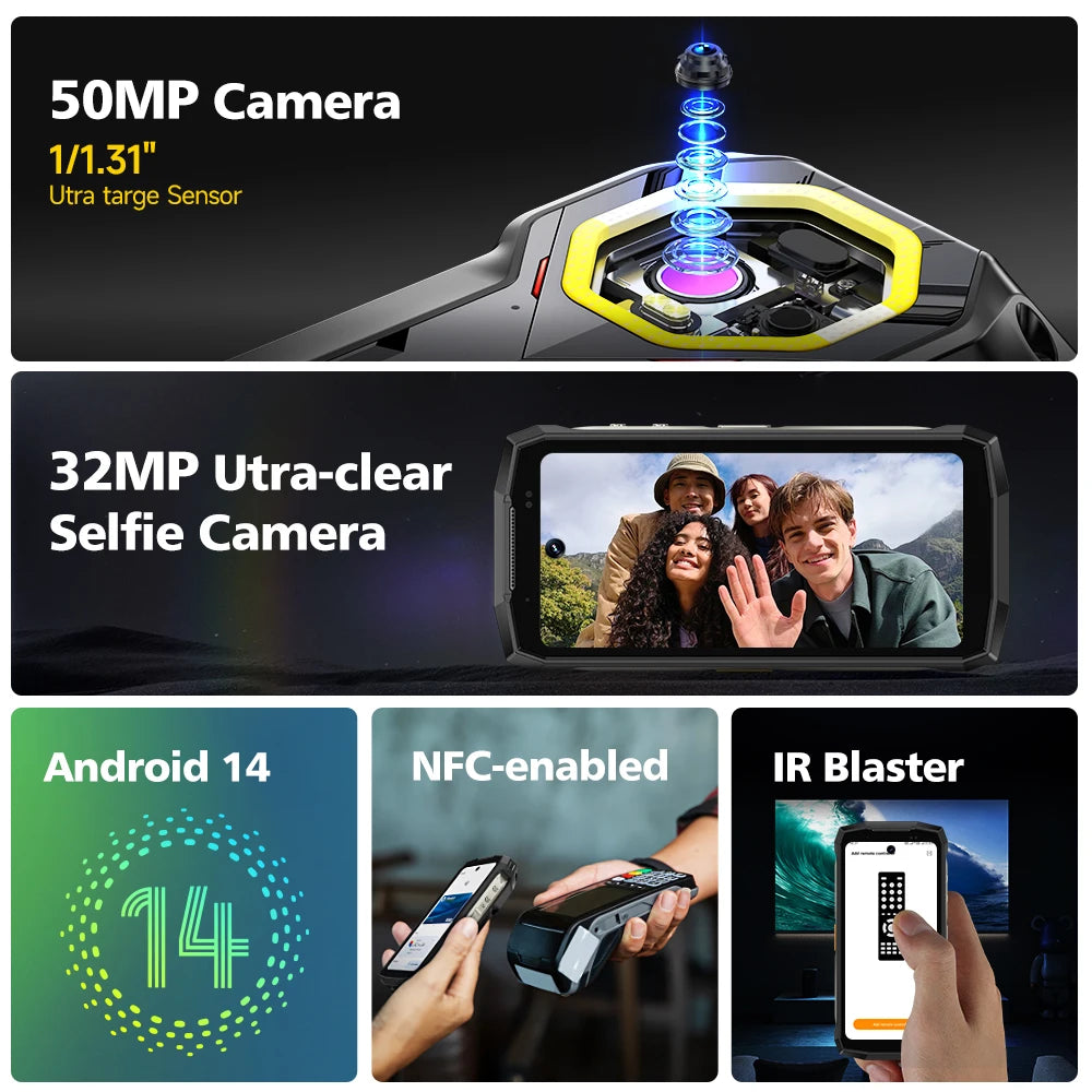 Ulefone Armor Mini 20T Pro 5G 4.7' Display Rugged Phone Android 14 LED Light 6200mAh 16GB+256GB Thermal Imaging 33W Smartphone