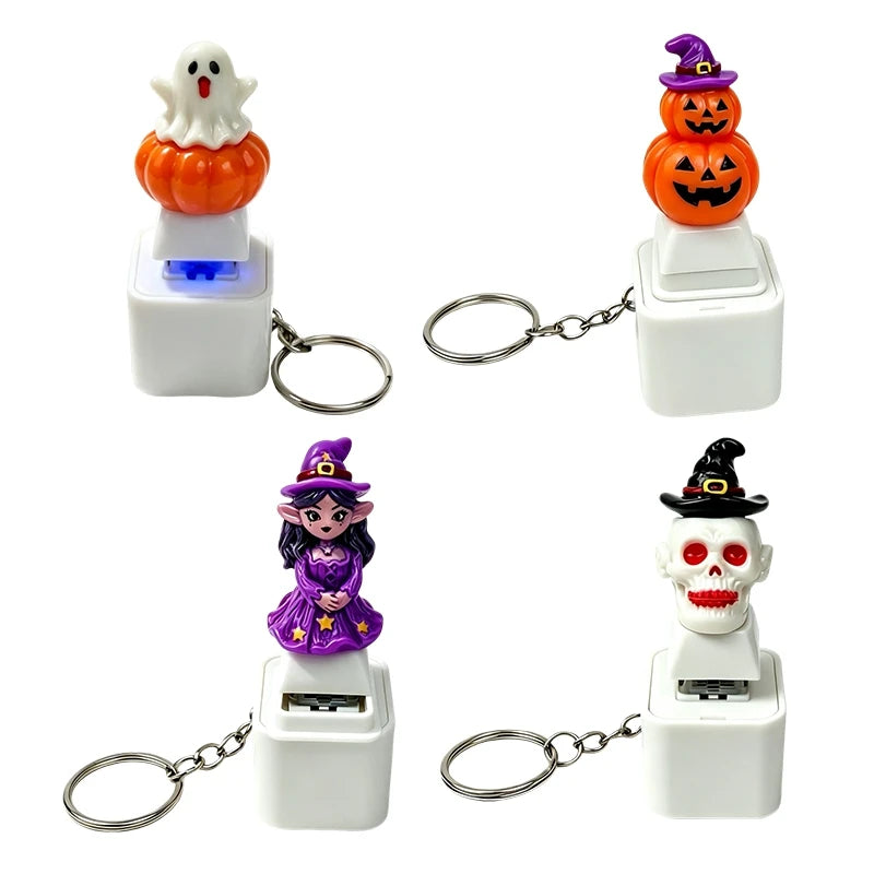 Glowing Sound Key Cap Keychain Halloween Pumpkin Ghost Witch Press Keyring Christmas Santa Snowman Pendant Party Favor