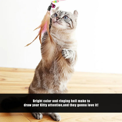 1-10Pc Interactive Cat Feather Toy Accessories  Pet Supply Wand Kitten Cat Teaser Feather Toys with Bell Interactive Stick Toy